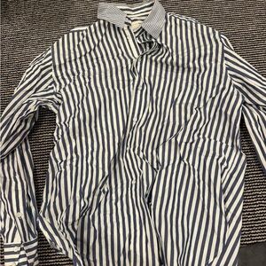 rag & bone Navy and White Striped Casual Shirt